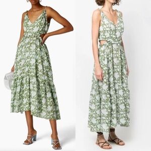 Maje Runitale Cut-Out Sleeveless Ruffled Maxi Dress Green